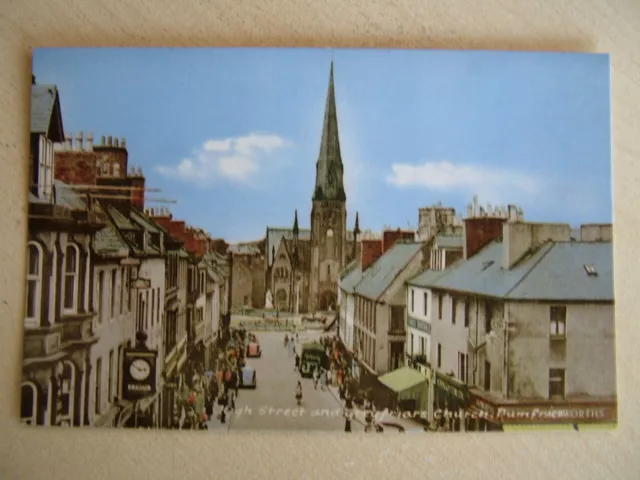 Postcard. HIGH STREET AND GREYFRIARS CHURCH, DUMFRIES. Unused. Standard size.