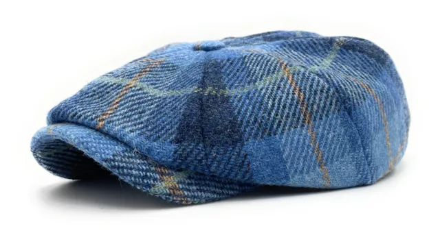 Harris Tweed Newsboy Cap Blue Check Made In Scotland