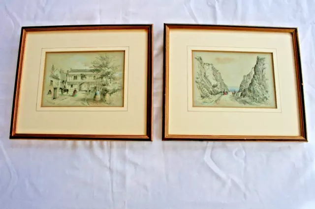 Pair of framed hand coloured Malvern lithographic prints