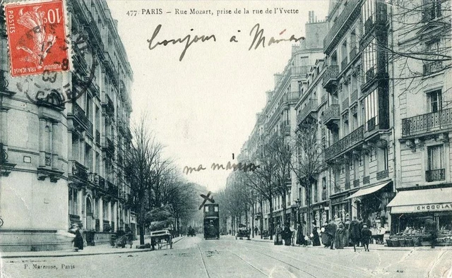 CPA 75 PARIS XVI RUE MOZART TAKEN FROM RUE DE L'YVETTE (animated CPA)