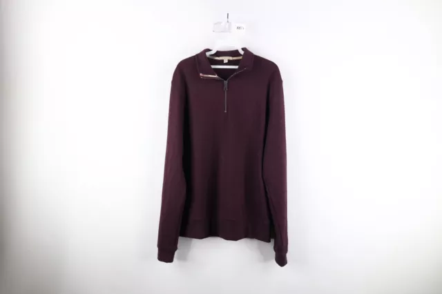 Burberry Brit Mens L Classic Logo Ribbed Knit Half Zip Pullover Sweater Maroon