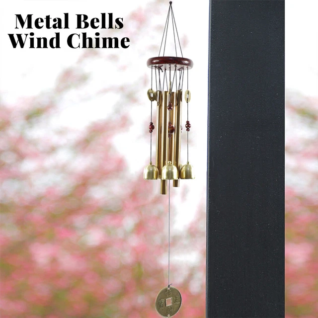 Wind Chime Bell with 4 Tube Metal and Solid Wood Home Garden Hanging Decorations