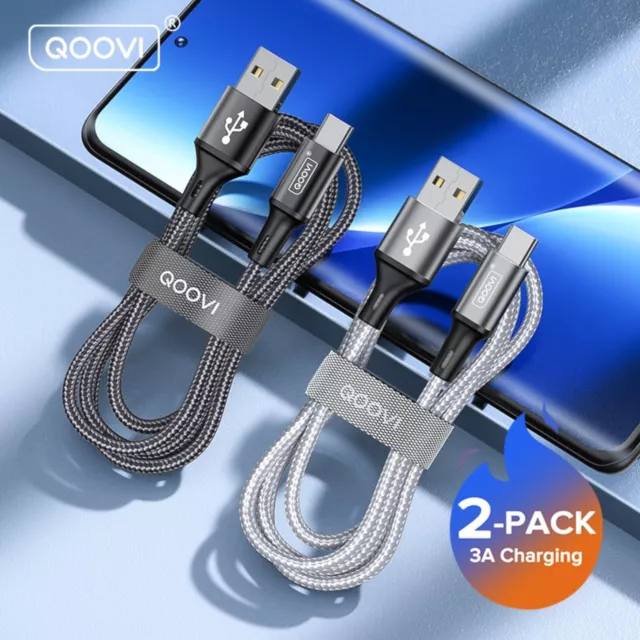 2 x Qoovi 3A Schnell Ladekabel USB Typ C Datenkabel Handy Silikon