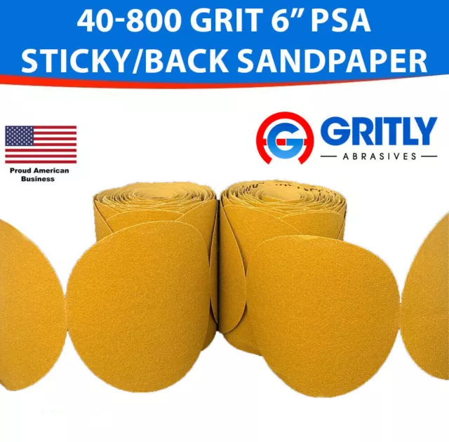 Gritly - 6" Inch 100 Sanding Disc Roll PSA Sandpaper 40-800 Grit - Sticky Back