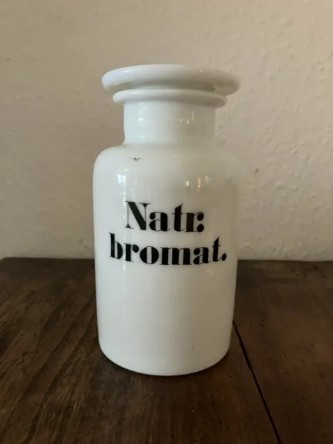 altes großes Apothekengefäß   MILCHGLAS   Standgefäß   um 1900  Natrium bromatum