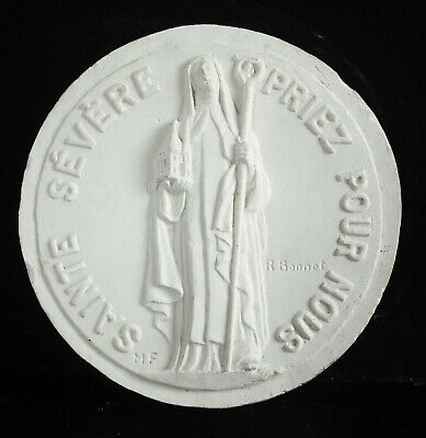 Medallón Santa Severus Orar para Nosotros Sc R Copa Religiosa Ensayo c1950 11 CM