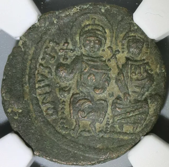 572 NGC XF Justin II & Sophia Byzantine 20 Nummi Nicomedia Mint (18090409D)