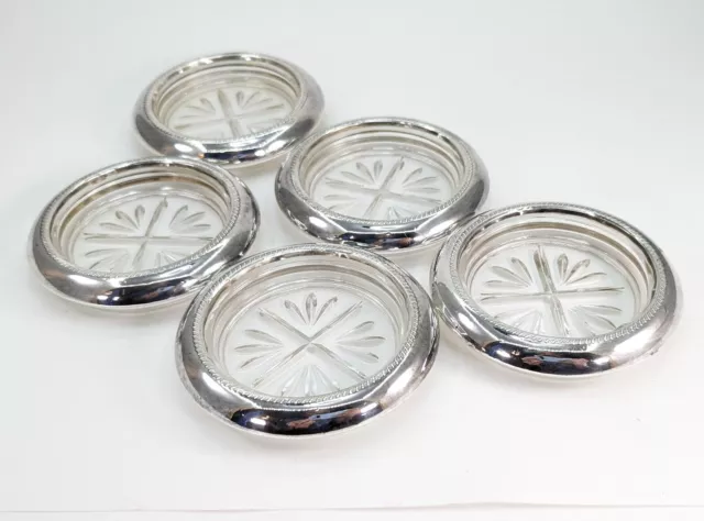 Vintage Crystal Silver Plated Coasters F. B. Rogers Silver Co. 1883 Set 6