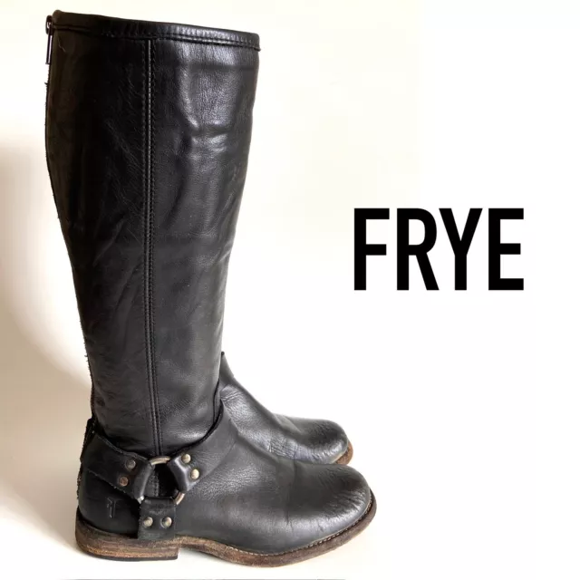 FRYE Phillip Harness Tall Boots 76850 Black Leather Womens Size 7B