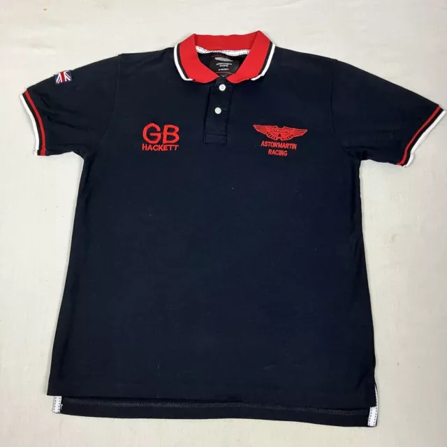 Hackett London Aston Martin Racing GB Black Polo Shirt Size L Large