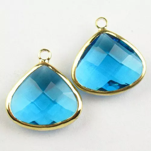 10Pcs Wrapped Faceted Blue Titanium crystal Triangle Pendant Bead SHK66781