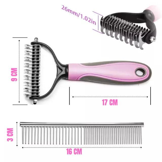 Deshedding Brush For Dog and Cat Pet Grooming Rake Dematting Comb Double Sided 3