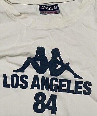 T-Shirt White Vintage Robe Di Kappa Los Angeles 84 (1984) XL