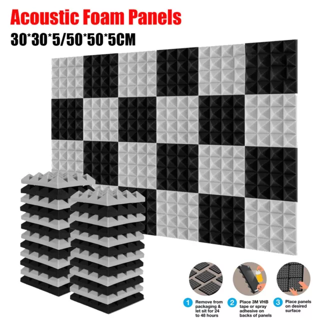 6-48x Self Adhesive Acoustic Foam Panels Studio Soundproofing Foam Tiles Pads