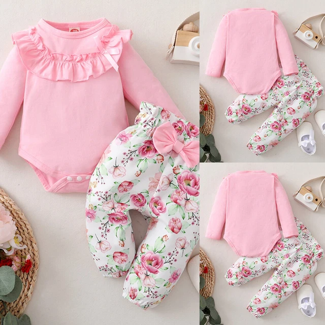 Baby Mädchen Blumen Hose Rüschen Langarm Strampler Set Outfit Kinder Kleidung DE