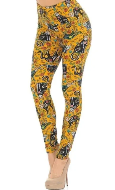 Day Of the Dead Kitty Cat Sugar Skull Halloween Leggings Queen Size