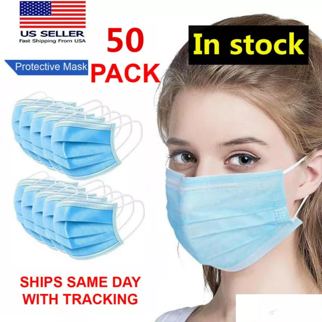 50PCS Face Mask non Medical Surgical Dental Disposable 3-Ply Earloop Mouth Cover