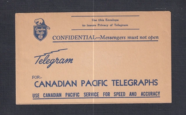 CANADA 1940’s ’CANADIAN PACIFIC TELEGRAPH’ TELEGRAM UNUSED ENVELOPE