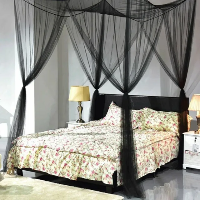 Black 4 Corner Post King Size Bed Canopy Home Decor Mosquito Net Bedding