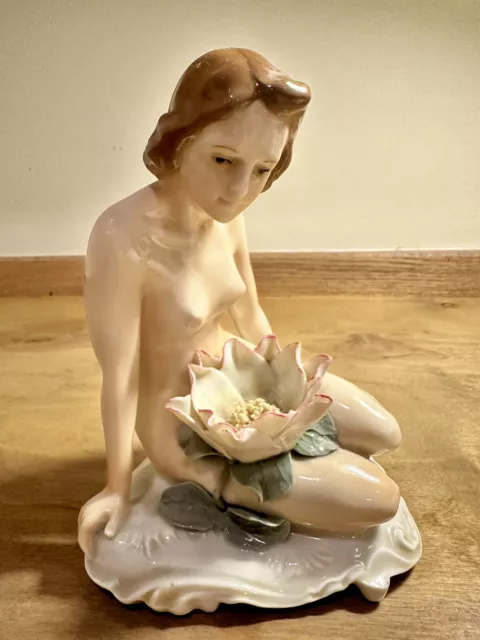 Volkstedt Karl Ens Nude Woman Water Lily Lotus Antique German Porcelain Figure