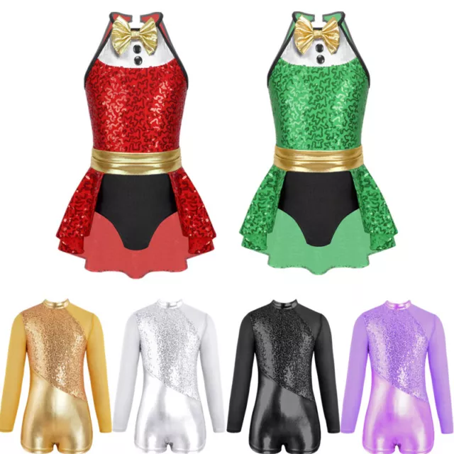 Kids Girls Shiny Sequins Ballet Jazz Dance Leotard Carnival Performance Costumes