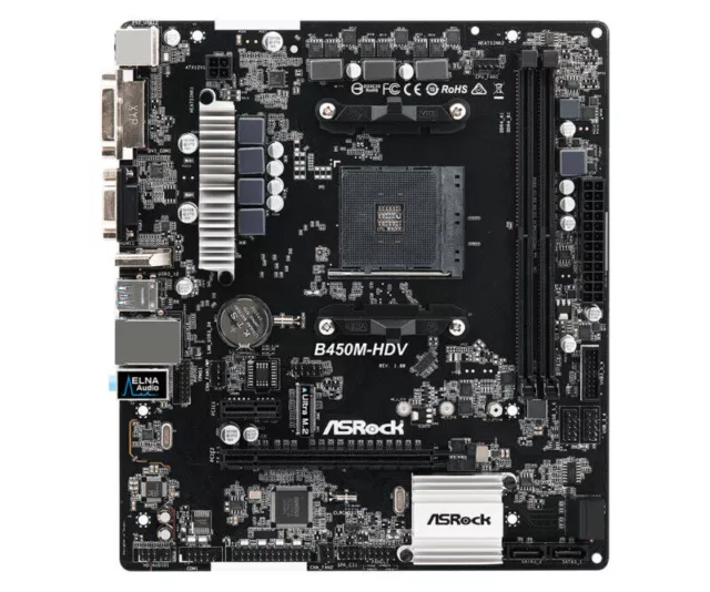 ASRock B450M-HDV Motherboard AMD B450 Socket AM4 2×DDR4 M-ATX M.2 DVI-D HDMI 2