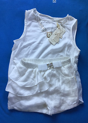 New HONEYSUNNY Girls Top and Shorts Age 9-10 140cms White