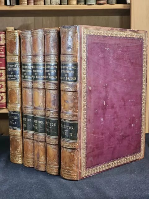 1807-14 The Architectural Antiquities of Great Britain 5Vol 367 ENG PLATES RARE