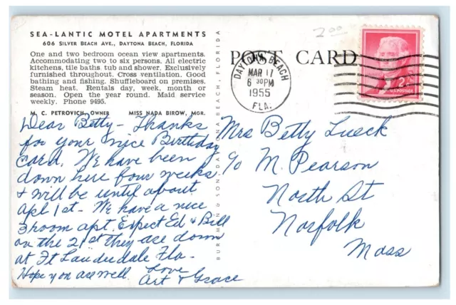1955 Sea Lantic Motel Apartments Street View Dayton Beach Florida FL Postcard 2