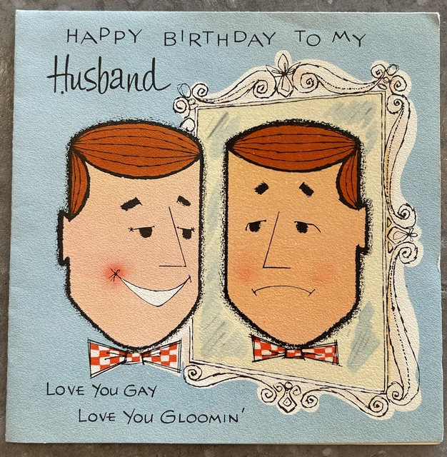 Vintage American Greetings Birthday Card Mid Century Illustration Husband’s Face
