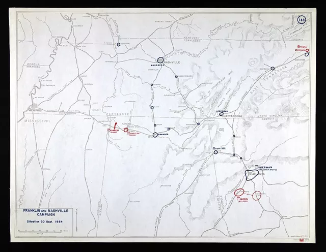 West Point Civil War Map Franklin Nashville Tennessee Atlanta GA - Sept 30 1864