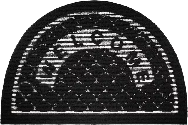 Welcome Doormat Half Round Non Slip Indoor & Outdoor Dirt Resistant Black