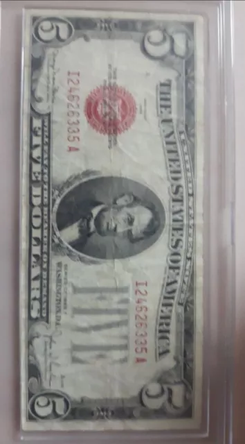 5 dollar bill 1928 red seal red letters good 