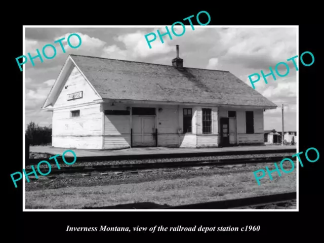 OLD LARGE HISTORIC PHOTO OF INVERNESS MONTANA THE RAILROAD DEPOT STATION c1960