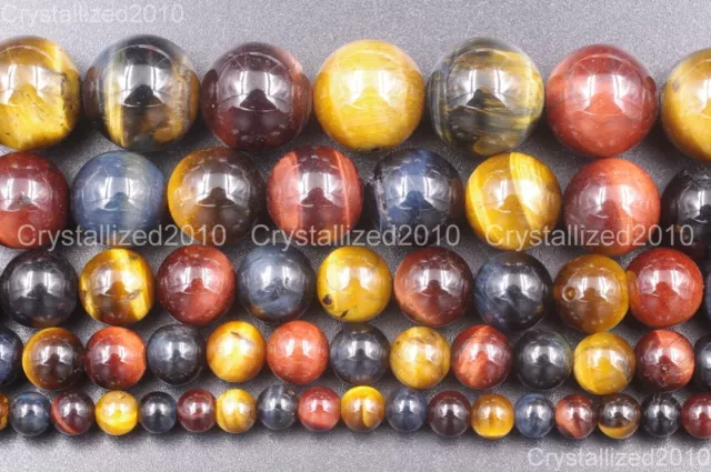 Natural Gemstone Multi-Color Tiger's Eye Round Beads 4mm 6mm 8mm 10mm 12mm 15''