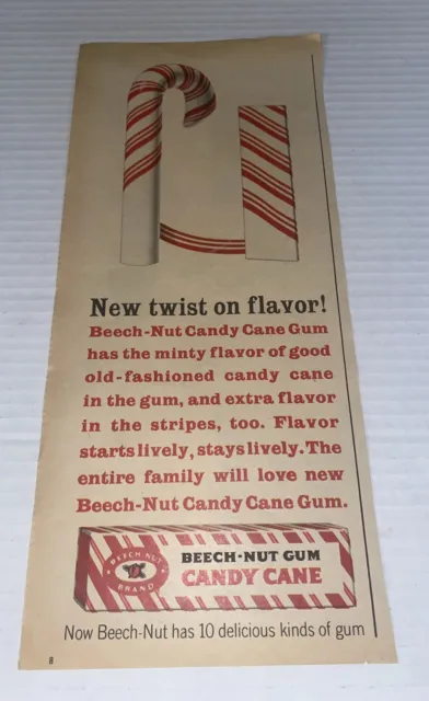Vintage 1960s PRINT AD Beech Nut Red White Striped Gum Candy Cane Stripe MCM