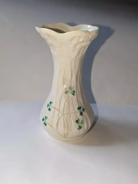 Belleek 15cm Tall Vase With Shamrock Design