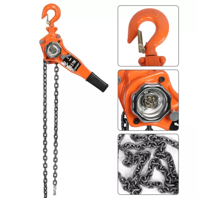 1 Set 1.5Ton 3 meter Lever Chain Hoist Ratchet Puller Lifting Equipment Steel AU 3