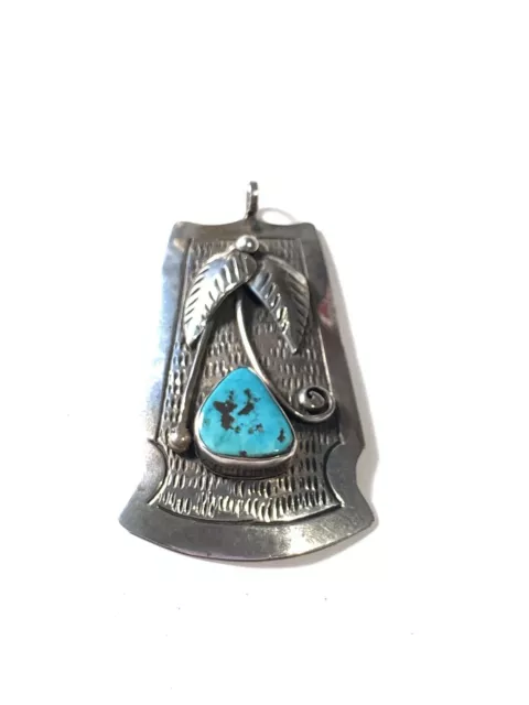 Vintage Large Sterling Silver Native American Turquoise Geometric Pendant