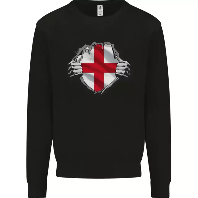 England St Georges Day Flag Gym Ripped Torn Kids Sweatshirt Jumper