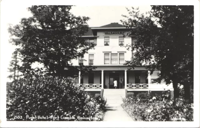 PUGET HOTEL original real photo postcard rppc PORT GAMBLE WASHINGTON WA 1940s