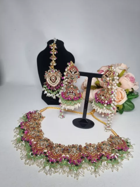 Indian Pakistani Gold Heavy Bridal Set With Nauratan Stones