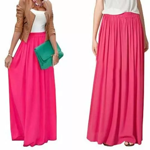 Falda Larga Mujer Pastel Jupe Gasa Plisada Maxi Faldas Longitud hasta Pies