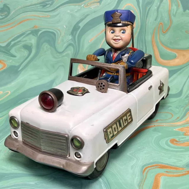 Refurbished Nomura Mystery Police Squad Car Tinplate Working Functions Cute