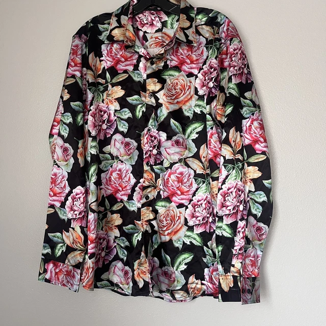 Coofandy Mens Floral Dress Shirt Long Sleeve Casual Button Down Size Large