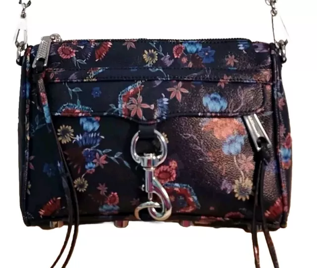 Rebecca Minkoff Mini Mac Navy Blue Floral Leather Crossbody Bag