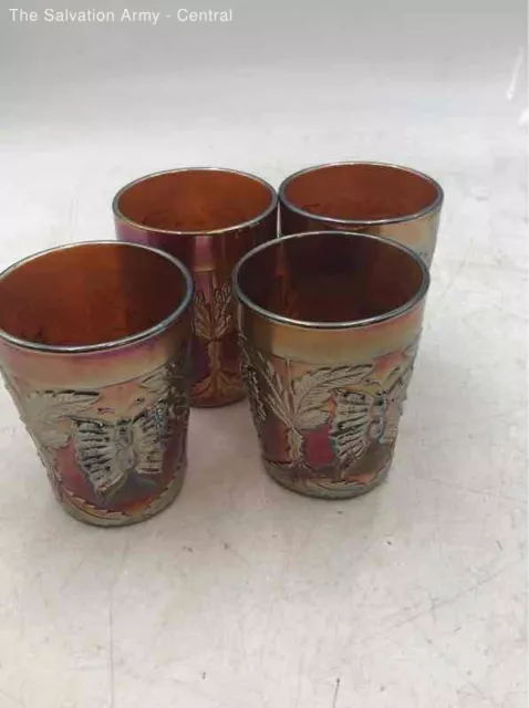 Fenton 4 Pieces Brown Butterfly And Fern Pattern Decorative Carnival Glass Cups