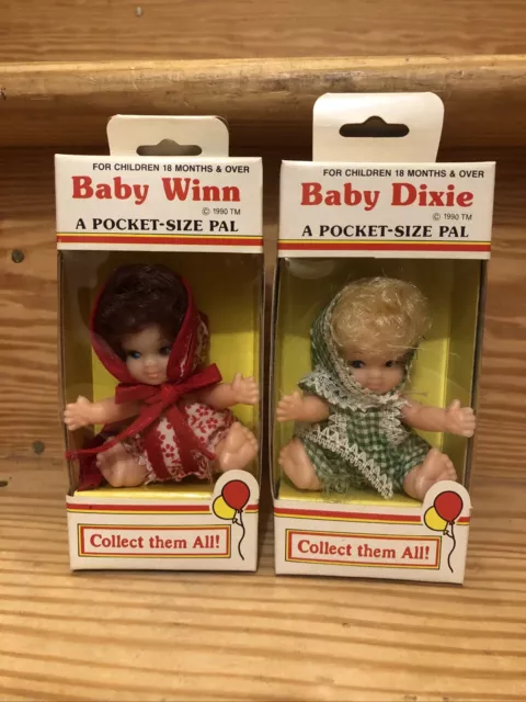 Lot 2 Collectible Baby WINN Baby DIXIE DOLL BABY SUPERMARKET Pocket Pal 1990