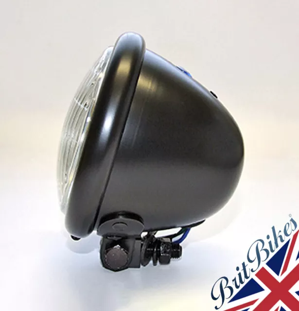 Motorbike Headlamp Bates Style Black 4.5" 12V Universal Custom Bobber Cafe Racer