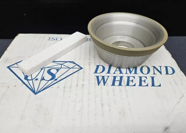 U.S. Diamond Wheel 3¾" Cupped  1½" x 1¼" ID D400 R75 B50N ⅛ Machinist Grinding